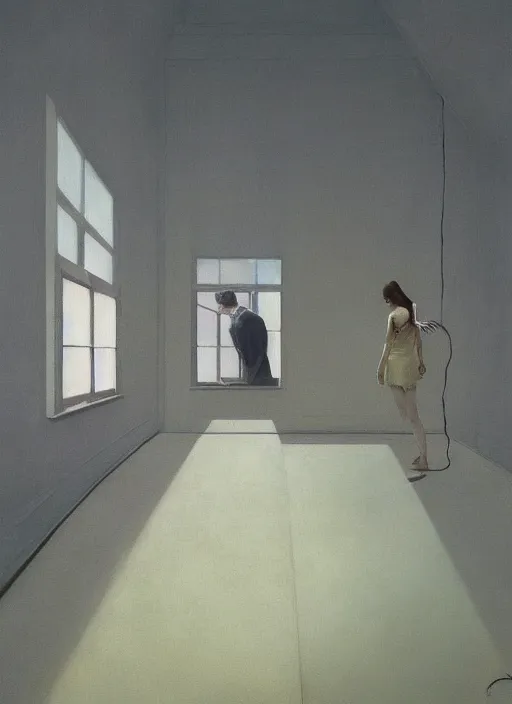 Image similar to time does not exist anymore by edward hopper and james gilleard, zdzislaw beksinski, overgrown vegetation, open ceiling, highly detailed, painted by francis bacon, painted by james gilleard, airbrush, ilya kuvshinov, wlop, stanley artgerm, very coherent, people of color, art by takato yamamoto and james jean