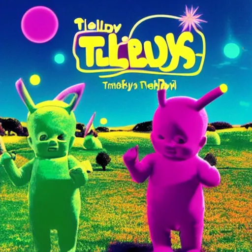 Prompt: teletubbies Tame Impala album cover art