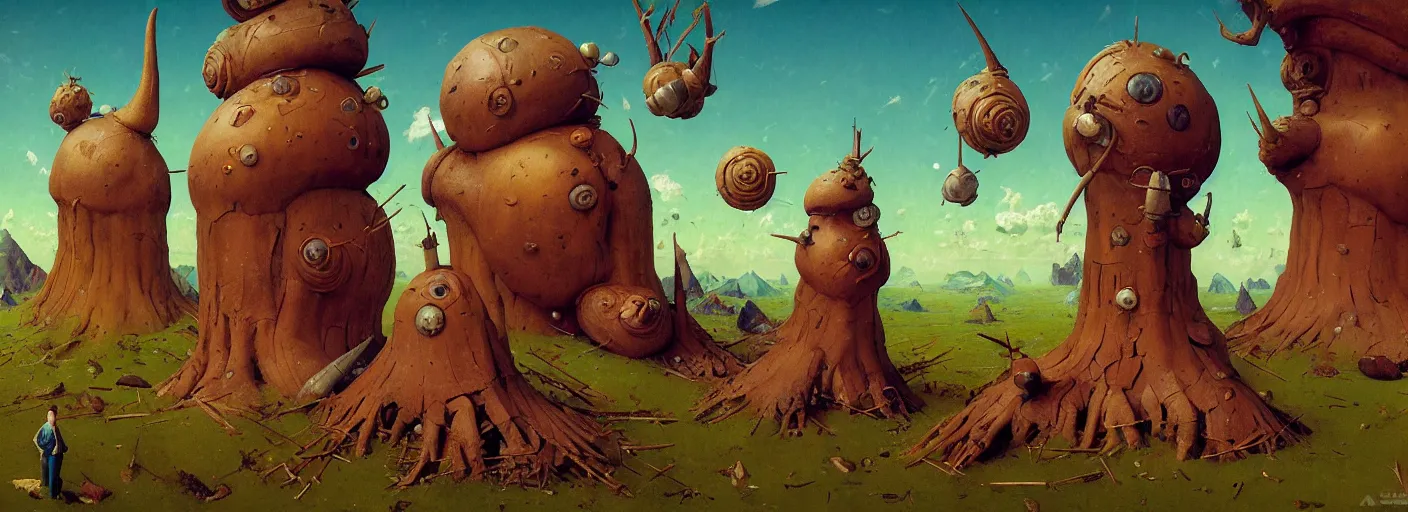 Prompt: game asset full - body portrait surreal colorful clay artstation rpg snail tower stump anatomy concept art, close up, very coherent and colorful high contrast masterpiece by norman rockwell franz sedlacek hieronymus bosch dean ellis simon stalenhag rene magritte gediminas pranckevicius, dark shadows, sunny day, hard lighting, reference sheet white background