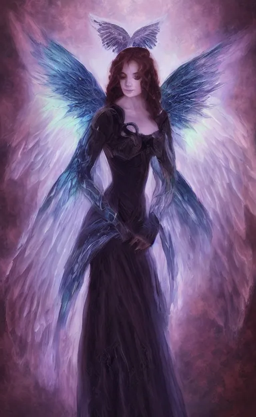 Prompt: Angel knight gothic girl. By Konstantin Razumov, Fractal flame, chiaroscuro, holographic!!!, highly detailded