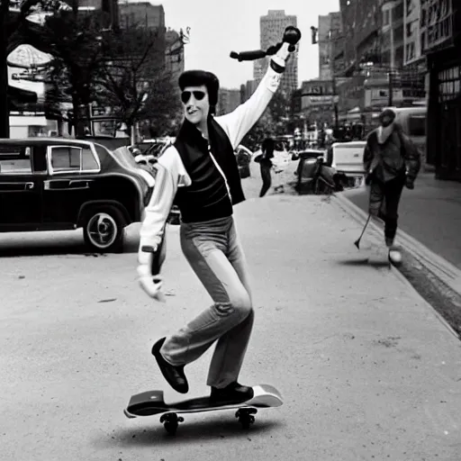 Prompt: elvis presley riding a skateboard in Newyork-W 960