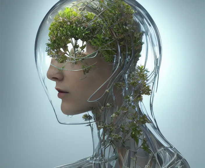 Prompt: simplicity, transparent clear see - through image of simple robot, botanical, floral environment, ultra realistic, concept art, product design, photorealistic, octane render, 8 k, unreal engine. art by gustave dore and nori inoguchi and sam kaplan and zachary goulko and christopher marley and artgerm and alphonse mucha