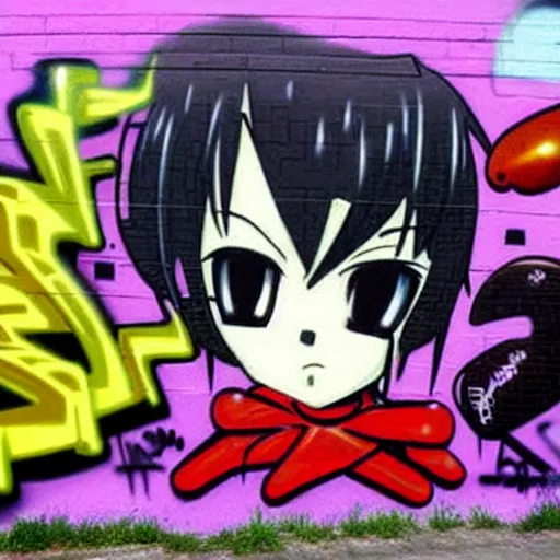 Prompt: graffiti on a wall, anime ,