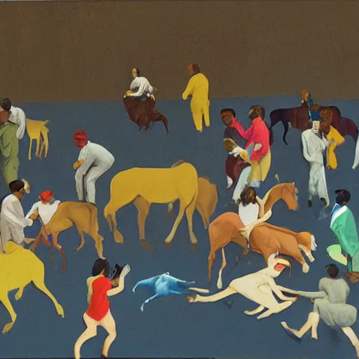 Prompt: having a cool Stable Diffusion party, painting by Neo Rauch