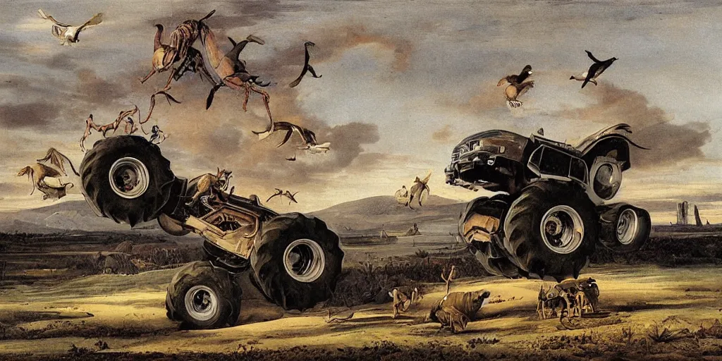 Prompt: Monster truck, painting by john james audubon