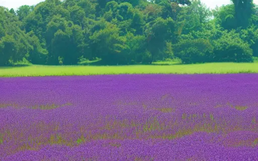 Prompt: the purple fields of Yavin 5 are full of alien flora, planetary rings stretch across the sky fading away at the horizon, landscape photography 4k