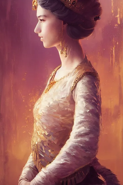 Prompt: a fancy portrait of a young queen by Greg Rutkowski, Sung Choi, Mitchell Mohrhauser, Maciej Kuciara, Johnson Ting, Maxim Verehin, Peter Konig, final fantasy , mythical, 8k photorealistic, cinematic lighting, HD, high details, atmospheric,