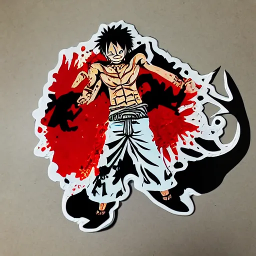 Image similar to die cut sticker, luffy gear 5, splatter paint on paper