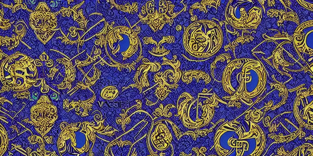 Image similar to versace gucci textile print design detailed intricate matte blue black cyberpunk digital file high resolution