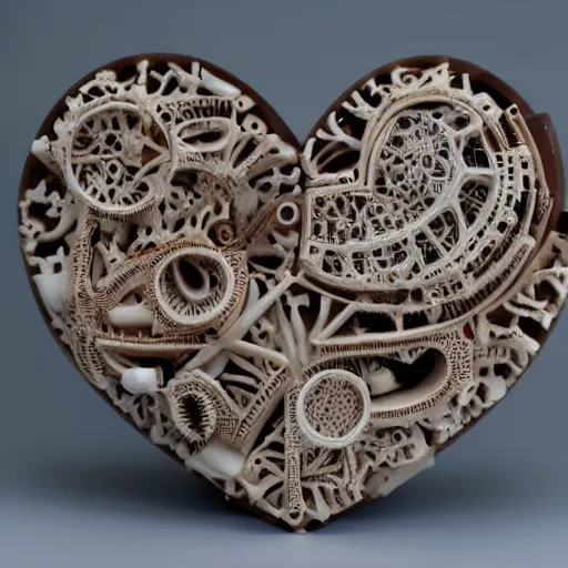 Prompt: anatomically correct bio mechanical heart carved out of ivory, canon 5 d 5 0 mm lens