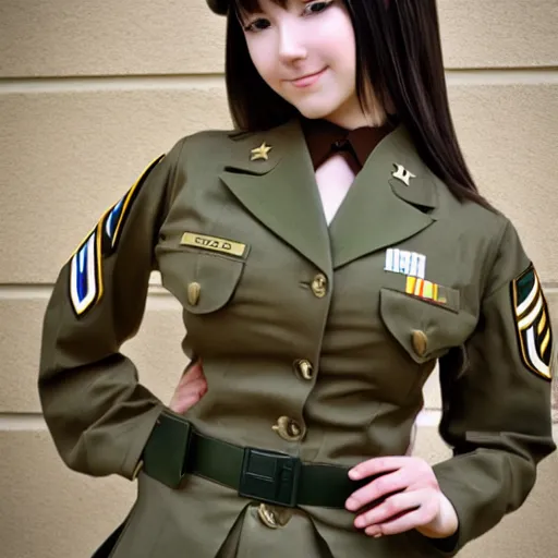 Image similar to anime girl wearing a us army corporal uniform