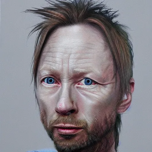 Image similar to Caricature portraits done of Thom Yorke, realistic, hyperrealistic, very realistic, highly detailed, very detailed, extremely detailed, detailed, oil painting, digital art, trending on artstation