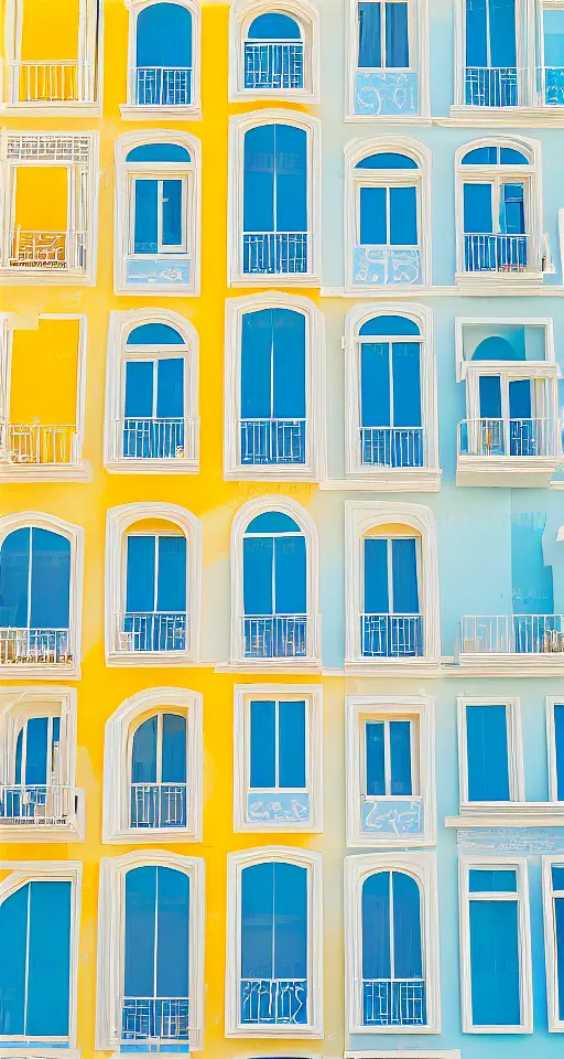 Image similar to pastel yellow turkish architecture in front of a light blue clear sky, beautiful, minimalistic, aesthetic, two tone, adult swim style
