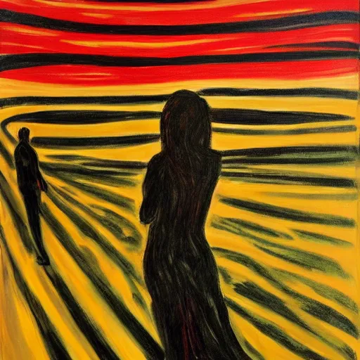 Prompt: painting of vengeance, in the style of munch, 8 k