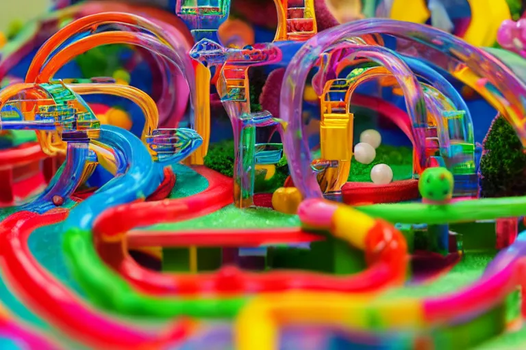 Image similar to fisher price couch, perfect focus, psychedelic trippy couch, marble run, planets, sofa scene from tv show hyper detailed 5 5 mm 8 5 mm, toy photography, made out of plastic