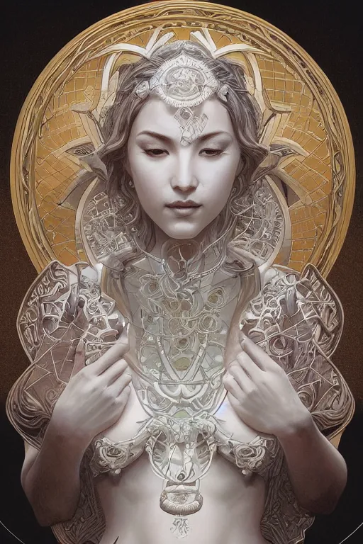 Prompt: no figure, ultra realistic illustration, a jade statue of sacred geometry, intricate, elegant, highly detailed, digital painting, artstation, concept art, smooth, sharp focus, illustration, art by artgerm and greg rutkowski and alphonse mucha