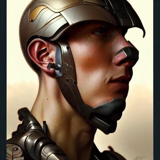 Prompt: ultra realistic illustration, a male cyborg soldier, intricate, elegant, highly detailed, digital painting, artstation, concept art, smooth, sharp focus, illustration, art by artgerm and greg rutkowski and alphonse mucha