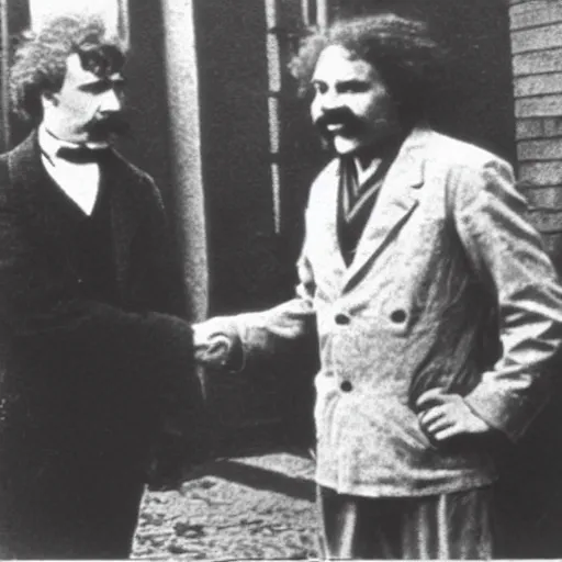 Image similar to friedrich nietzsche meeting young albert einstein for the first time, historic photograph