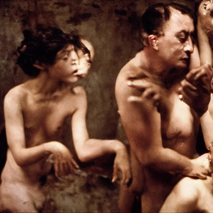 Prompt: a sensual scene from a feature film by won kar - wai, alejandro jodorowsky and roger ballen : : exquisite lighting setup : : anamorphic lens, kodakchrome : : 8 k