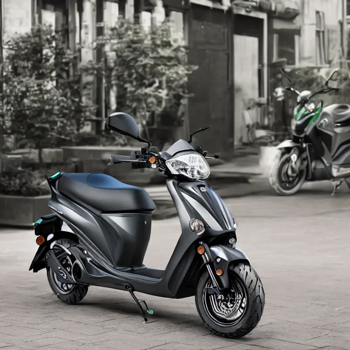 Image similar to hq studio portrait of a kawasaki h 2 mobility scooter, spot lighting