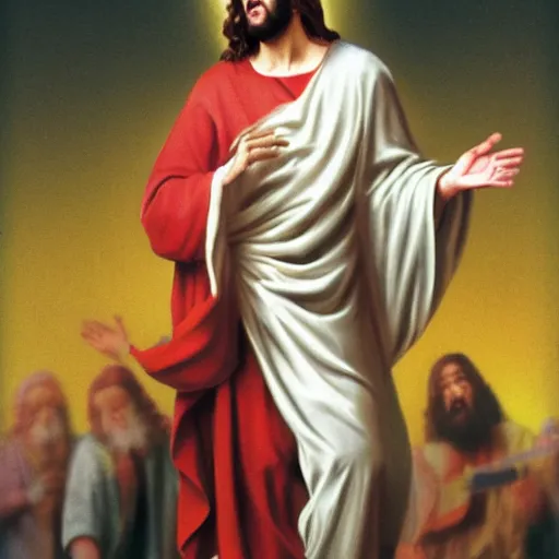 Image similar to jesus singing a cool song
