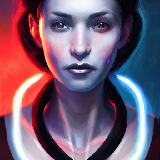 Image similar to portrait of a woman by Greg Rutkowski, blue skin, red eyes, black hair with two strand around her face, authority figure, secretary general of the galactic alliance, wearing black uniform, Star Wars Expanded Universe, highly detailed portrait, digital painting, artstation, concept art, smooth, sharp foccus ilustration, Artstation HQ