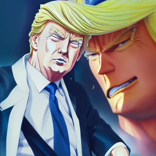 Image similar to anime portrait of Donald Trump as an anime boy by Stanley Artgerm Lau, WLOP, Rossdraws, James Jean, Andrei Riabovitchev, Marc Simonetti, and Sakimichan, trending on artstation