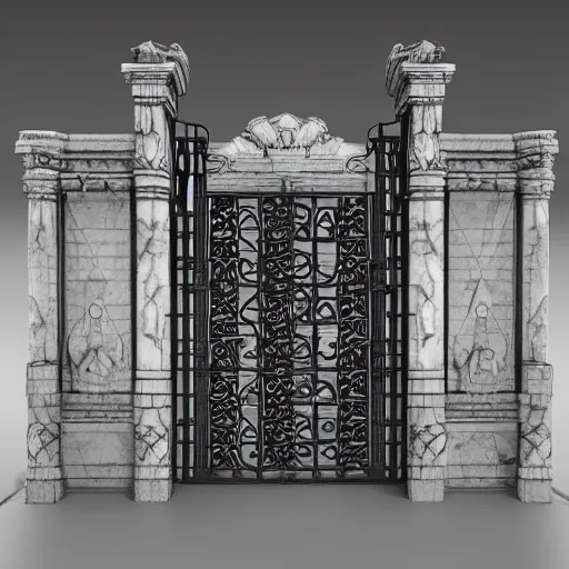 Image similar to ancient fantasy marble gate, neonpunk, mega structure, symmetric, intricate details