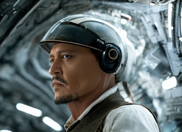 Prompt: film still of Johnny Depp as Cobb in Interstellar, 4k