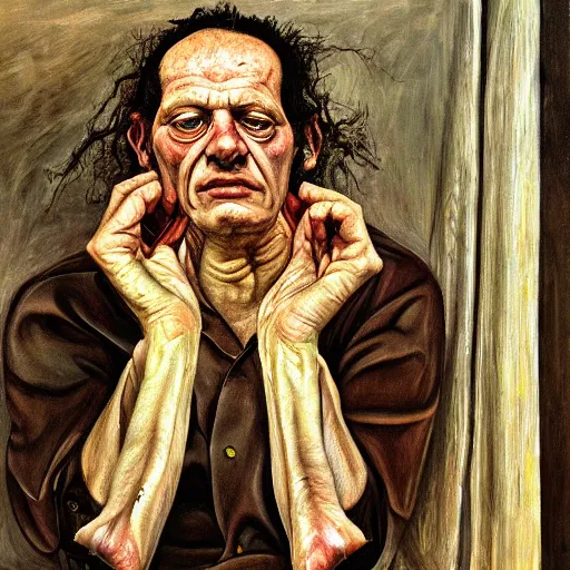 Prompt: high quality high detail painting by lucian freud, hd, portrait of possessed soul