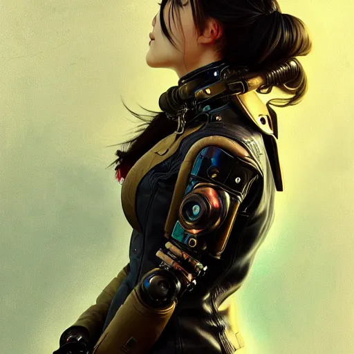 Prompt: portrait of a beautiful cyborg woman, leather jacket, at futuristic cyberpunk tokyo night, sci - fi and fantasy, intricate and very very very beautiful, highly detailed, digital painting, artstation, concept art, smooth and sharp focus, illustration, art by tian zi and wlop and alphonse mucha