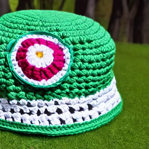 Image similar to crochet shrek bucket hat