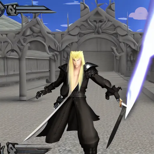 Image similar to an in game screenshot of sephiroth from final fantasy vil from roblox