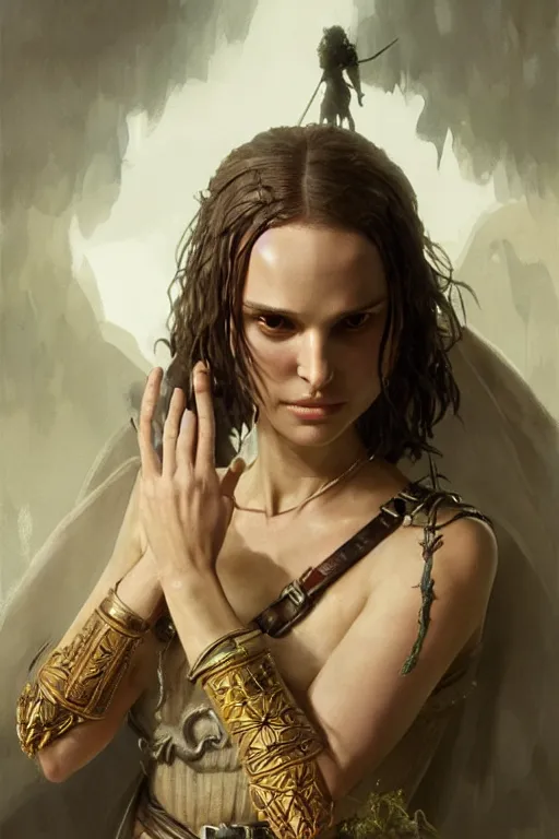 Image similar to natalie portman as mathilda, battle warrior, lord of the rings, tattoos, decorative ornaments, by carl spitzweg, ismail inceoglu, vdragan bibin, hans thoma, greg rutkowski, alexandros pyromallis, perfect face, fine details, realistic shading, photorealism