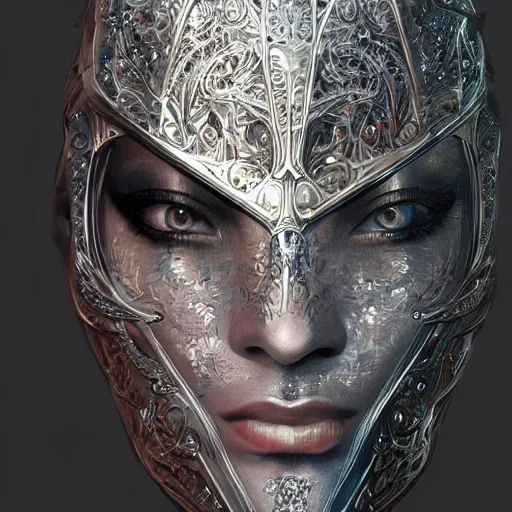 Image similar to Very very very very highly detailed epic photo of face with venetian mask, intricate, dystopian, sci-fi, extremely detailed, digital painting, artstation, concept art, smooth, sharp focus, illustration, intimidating lighting, incredible art by Artgerm and Vincent di Fate