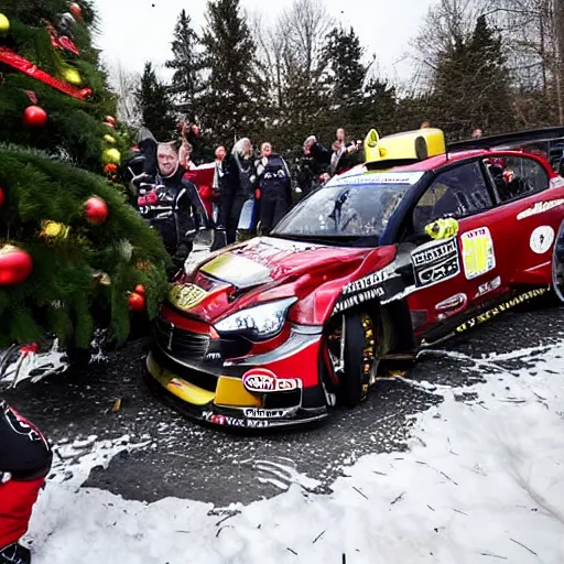 Image similar to Petter Solberg after he crashed into the christmas tree