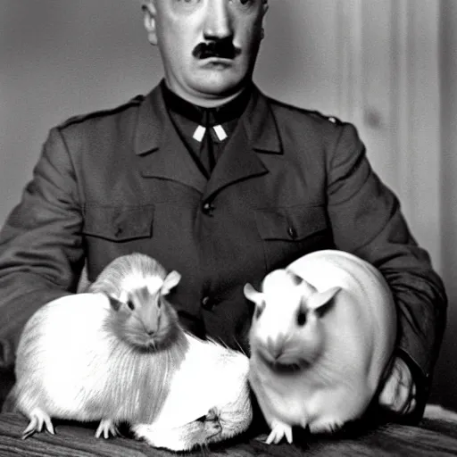 Image similar to hitler with a guinea pig, colored, hd, realistic,