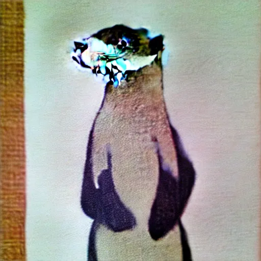 Image similar to an otter in a dress, pencil drawing