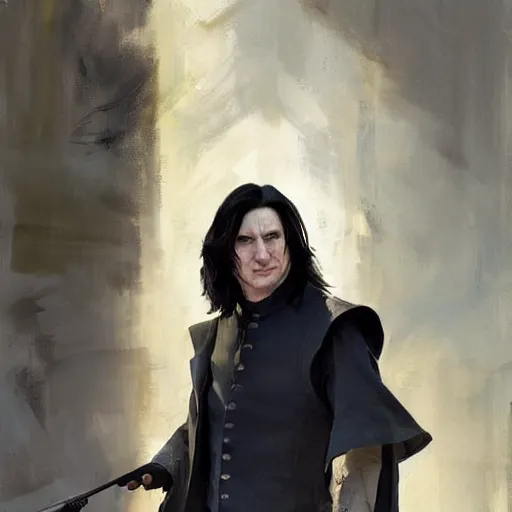 Image similar to greg manchess portrait painting of partially armored severus snape as overwatch character, medium shot, asymmetrical, profile picture, organic painting, sunny day, matte painting, bold shapes, hard edges, street art, trending on artstation, by huang guangjian and gil elvgren and sachin teng