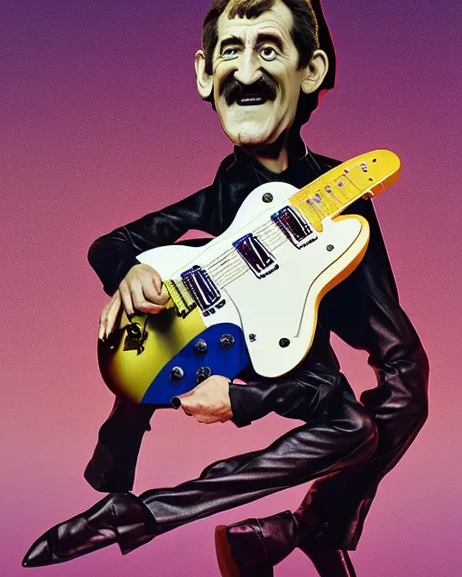 Prompt: barry chuckle ( shredding on a gibson les paul. guitar solo, bold, art by stanisław szukalski, 3 d rendering by beeple )