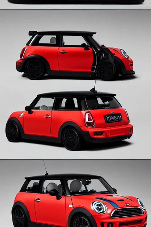 Image similar to Red Mini Cooper car designed by Aplle that looks like it is from Borderlands and by Feng Zhu and Loish and Laurie Greasley, Victo Ngai, Andreas Rocha, John Harris