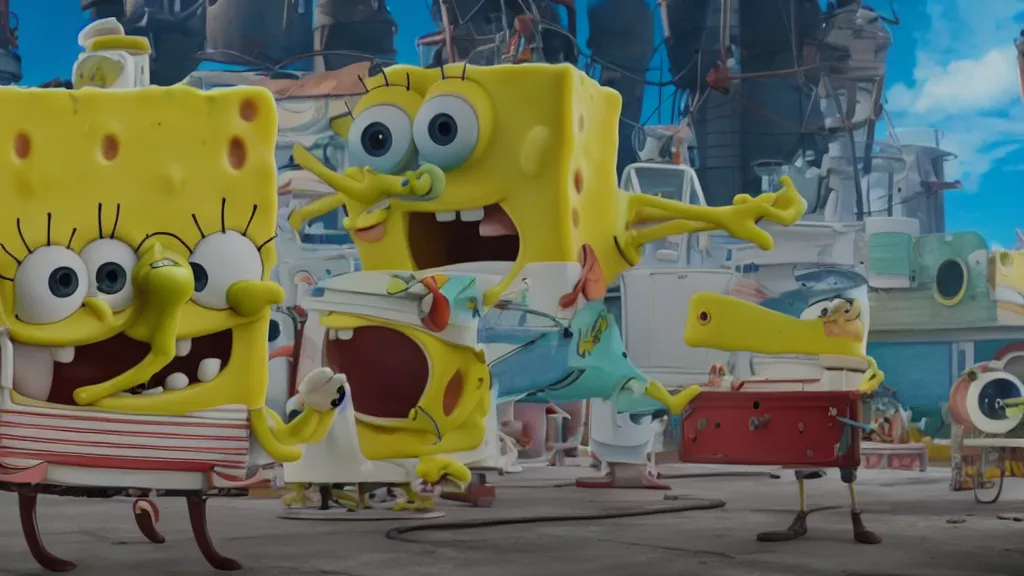 Image similar to A shot from the spongebob adventure movie starring elon musk, infared photography, 8K, film render, extremely detailed, rendered in Octane