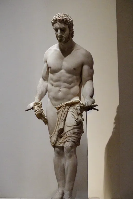 Image similar to an ancient greek marble statue of actor gerard butler, courtesy of the british museum