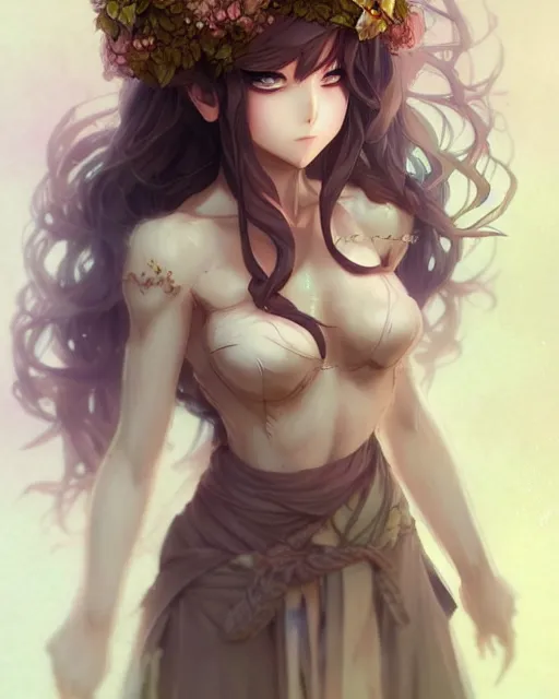 Image similar to character concept art of an anime dryad | | cute - fine - face, pretty face, realistic shaded perfect face, fine details by stanley artgerm lau, wlop, rossdraws, james jean, andrei riabovitchev, marc simonetti, and sakimichan, tranding on artstation