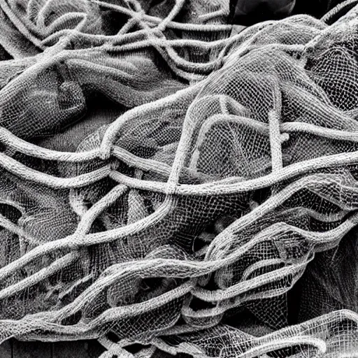 Prompt: ripped net, black and white image