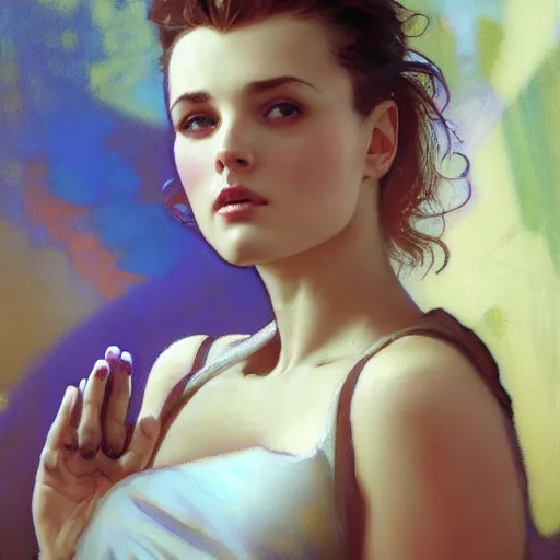 Image similar to yelena belova, hyperrealistic full figure, bladerunner street alley, art of elysium by alphonse mucha, by frank frazetta and by jeremy mann and by alphonse mucha, fantasy art, photo realistic, dynamic lighting, artstation, full figure poster, volumetric lighting, very detailed face, 4 k, award winning