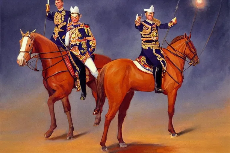 Prompt: a majestic painting of Jim Cornette on horseback dressed as an admiral