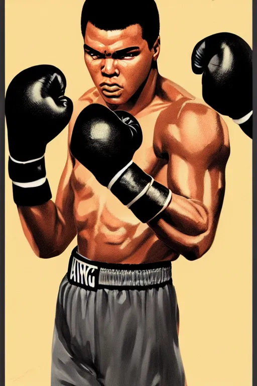 Image similar to young muhammad ali, manga cover art, detailed color portrait, artstation trending, 8 k, greg rutkowski