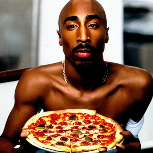 Image similar to tupac shakur eating pizza