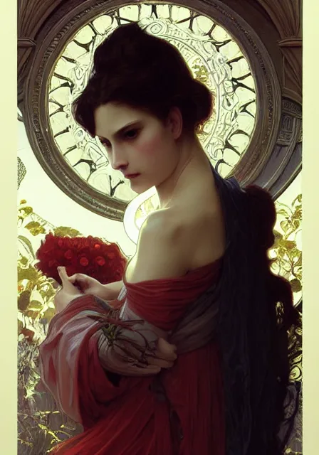 Image similar to vampires, intricate, elegant, highly detailed, digital painting, artstation, concept art, smooth, sharp focus, illustration, art by artgerm and greg rutkowski and alphonse mucha and william - adolphe bouguereau